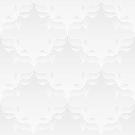 Neutral white texture. Decorative background with 3d pleated paper effect. Vector seamless repeating pattern with floral elements.のイラスト素材