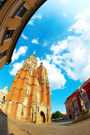 Monuments in Wroclaw, Poland (fisheye perspective)の写真素材