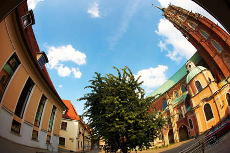 Monuments in Wroclaw, Poland (fisheye perspective)の写真素材