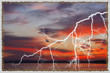 Sunset over lakeの写真素材