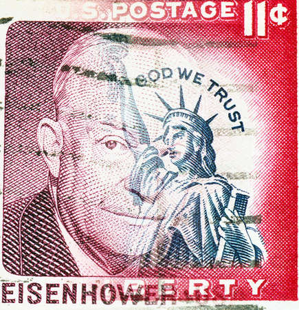 Statue of Liberty on US vintage postmark with president Eisenhower