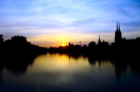 Awesome evening over Wroclaw city, Polandの写真素材