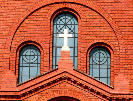Christian cross on churchの写真素材