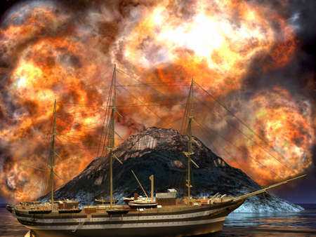 Young volcano being bornの写真素材