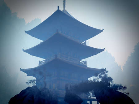 Zen buddhist temple in the mountainsの写真素材
