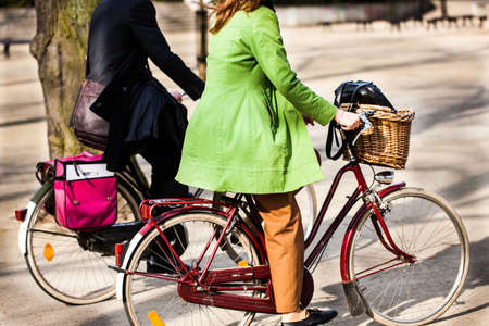 Together on bicyclesの写真素材