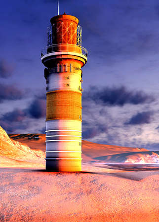  lighthouse by the ocean at sunsetの写真素材