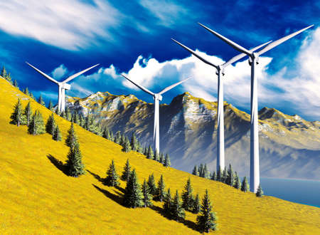 Wind turbines onshore  の写真素材