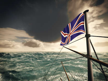 Union Jack over oceanの写真素材