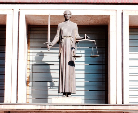 lady of justice - themis standing in the court of Wroclaw, Polandのeditorial素材