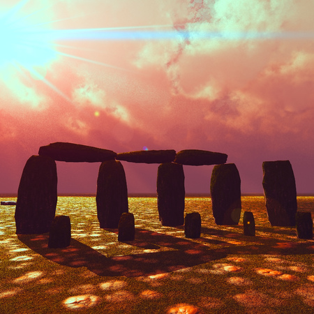 Stonehenge at beautiful sunset in summerの写真素材
