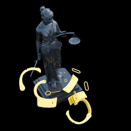 Lady of Justice  statue and handcuffsの写真素材