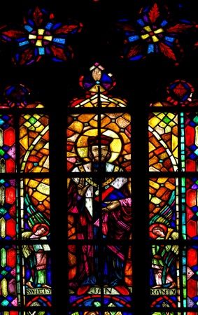 Catholic Saint on stained window in Polish Churchのeditorial素材