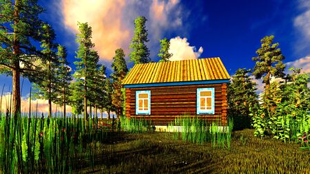 Sunflowers near the summer forestの写真素材