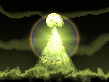 Huge nuclear explosion over landの写真素材