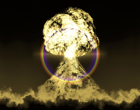 Huge nuclear explosion over landの写真素材