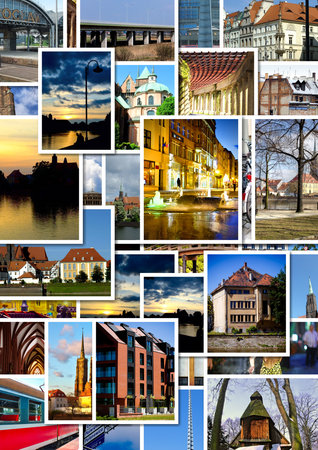 European city collage with postcardsのeditorial素材
