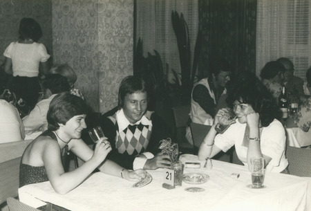 Poland, circa 1978: young Polish students socialise with each other in Germany, circa 1978のeditorial素材