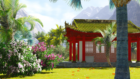 Buddhist shrine in the mountainsの写真素材