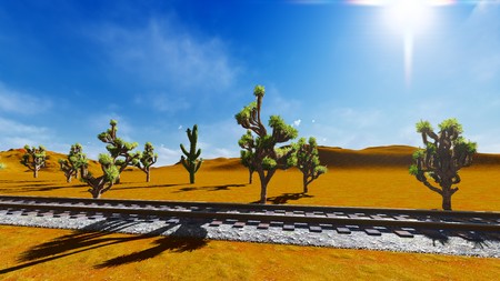 Joshua trees and railroadの写真素材