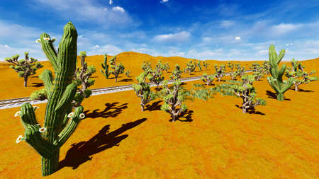 Joshua trees and railroadの写真素材