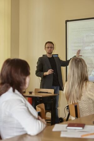 Wroclaw, Poland, May, 13, 2009-  female students in classroom before examinationのeditorial素材