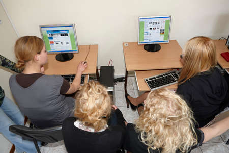 Wroclaw, Poland, May, 13, 2009-  female students in computer classroomのeditorial素材