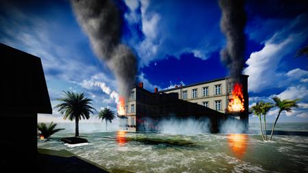 Tsunami devastating the city