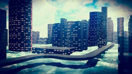 Tsunami devastating the cityの写真素材