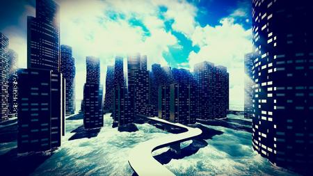 Tsunami devastating the cityの写真素材