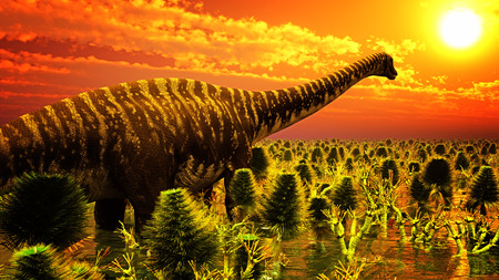 Jurassic park with big diplodocの写真素材