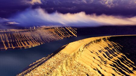 Volcanic landscape seen from aboveの写真素材