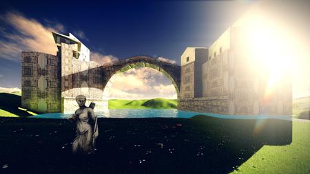 Castle of the Moors on the lavender fieldの写真素材