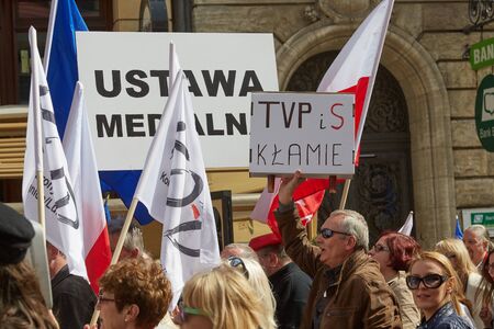 Committee for the Defence of Democracy supporters protesting in Wroclaw on 03.04.2016