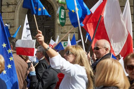 Committee for the Defence of Democracy supporters protesting in Wroclaw on 03.04.2016