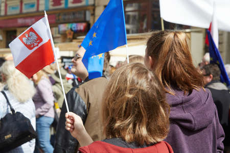 Committee for the Defence of Democracy supporters protesting in Wroclaw on 03.04.2016のeditorial素材