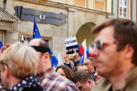 Committee for the Defence of Democracy supporters protesting in Wroclaw on 03.04.2016のeditorial素材