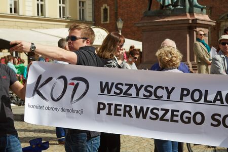 Committee for the Defence of Democracy supporters protesting in Wroclaw on 03.04.2016のeditorial素材