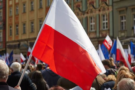 Committee for the Defence of Democracy supporters protesting in Wroclaw on 03.04.2016のeditorial素材