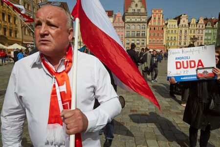 Committee for the Defence of Democracy supporters protesting in Wroclaw on 03.04.2016のeditorial素材