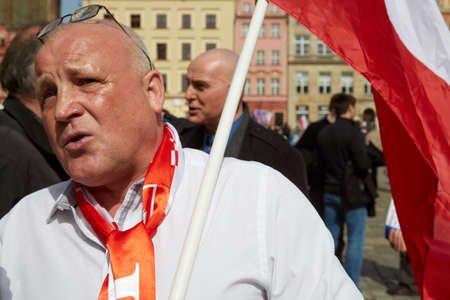 Committee for the Defence of Democracy supporters protesting in Wroclaw on 03.04.2016のeditorial素材