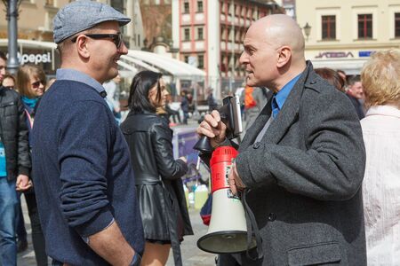 Committee for the Defence of Democracy supporters protesting in Wroclaw on 03.04.2016のeditorial素材