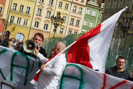 Committee for the Defence of Democracy supporters protesting in Wroclaw on 03.04.2016のeditorial素材