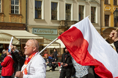 Committee for the Defence of Democracy supporters protesting in Wroclaw on 03.04.2016のeditorial素材
