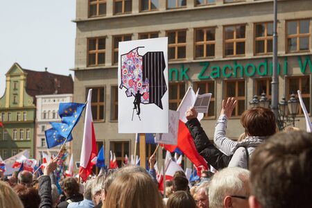 Committee for the Defence of Democracy supporters protesting in Wroclaw on 03.04.2016のeditorial素材