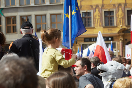 Committee for the Defence of Democracy supporters protesting in Wroclaw on 03.04.2016のeditorial素材