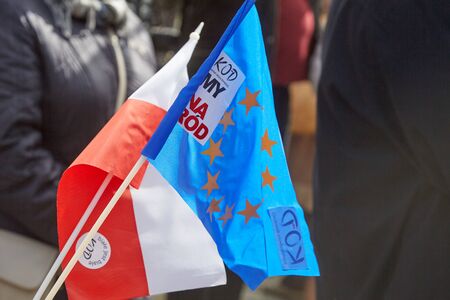 Committee for the Defence of Democracy supporters protesting in Wroclaw on 03.04.2016のeditorial素材