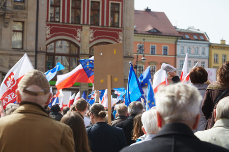 Committee for the Defence of Democracy supporters protesting in Wroclaw on 03.04.2016のeditorial素材
