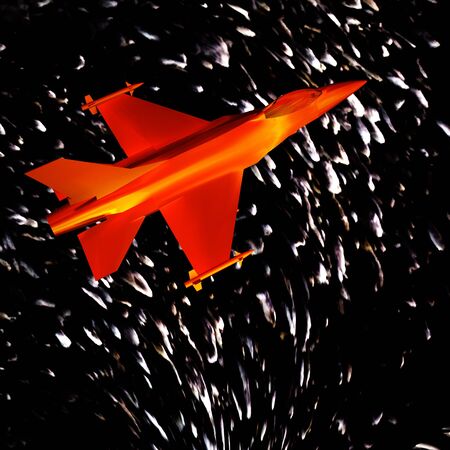 Fighter jet loaded with missiles flying after attack