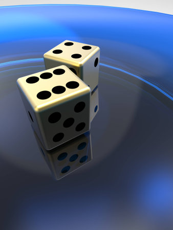 Golden dice on the plateの写真素材
